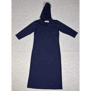 L.L.Bean Womens Navy Blue Hoodie Dress V-Neck Casual Comfy Tunic Comfort Size PS